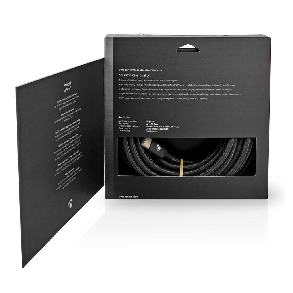 Nedis CVTB34000GY100 High Speed ??hdmi™-kabel Met Ethernet Hdmi™ Connector Hdmi™ Connector 4k@30hz Arc 18 Gbps 10.00 M Rond Katoen Gun Metal Grijs Cover Box