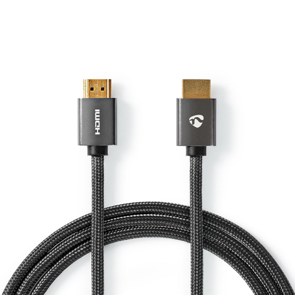 Nedis CVTB34000GY10 High Speed ??hdmi™-kabel Met Ethernet Hdmi™ Connector Hdmi™ Connector 4k@60hz Arc 18 Gbps 1.00 M Rond Katoen Grijs / Gun Metal Grijs Cover Window Box
