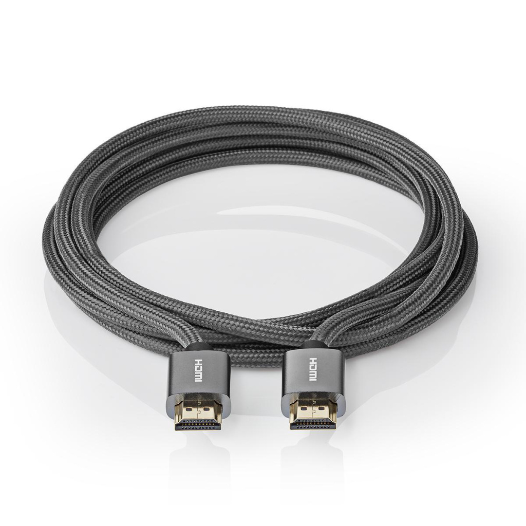 Nedis CVTB34000GY10 High Speed ??hdmi™-kabel Met Ethernet Hdmi™ Connector Hdmi™ Connector 4k@60hz Arc 18 Gbps 1.00 M Rond Katoen Grijs / Gun Metal Grijs Cover Window Box