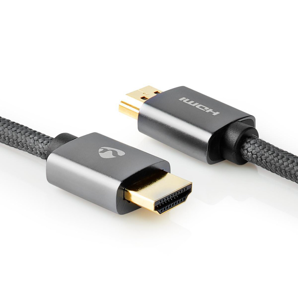 Nedis CVTB34000GY10 High Speed ??hdmi™-kabel Met Ethernet Hdmi™ Connector Hdmi™ Connector 4k@60hz Arc 18 Gbps 1.00 M Rond Katoen Grijs / Gun Metal Grijs Cover Window Box