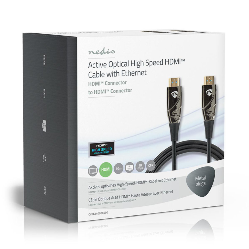 Nedis CVBG3400BK500 Actieve Optische High Speed Hdmi™-kabel Met Ethernet Hdmi™ Connector Hdmi™ Connector 4k@60hz 18 Gbps 50.0 M Rond Pvc Zwart Gift Box