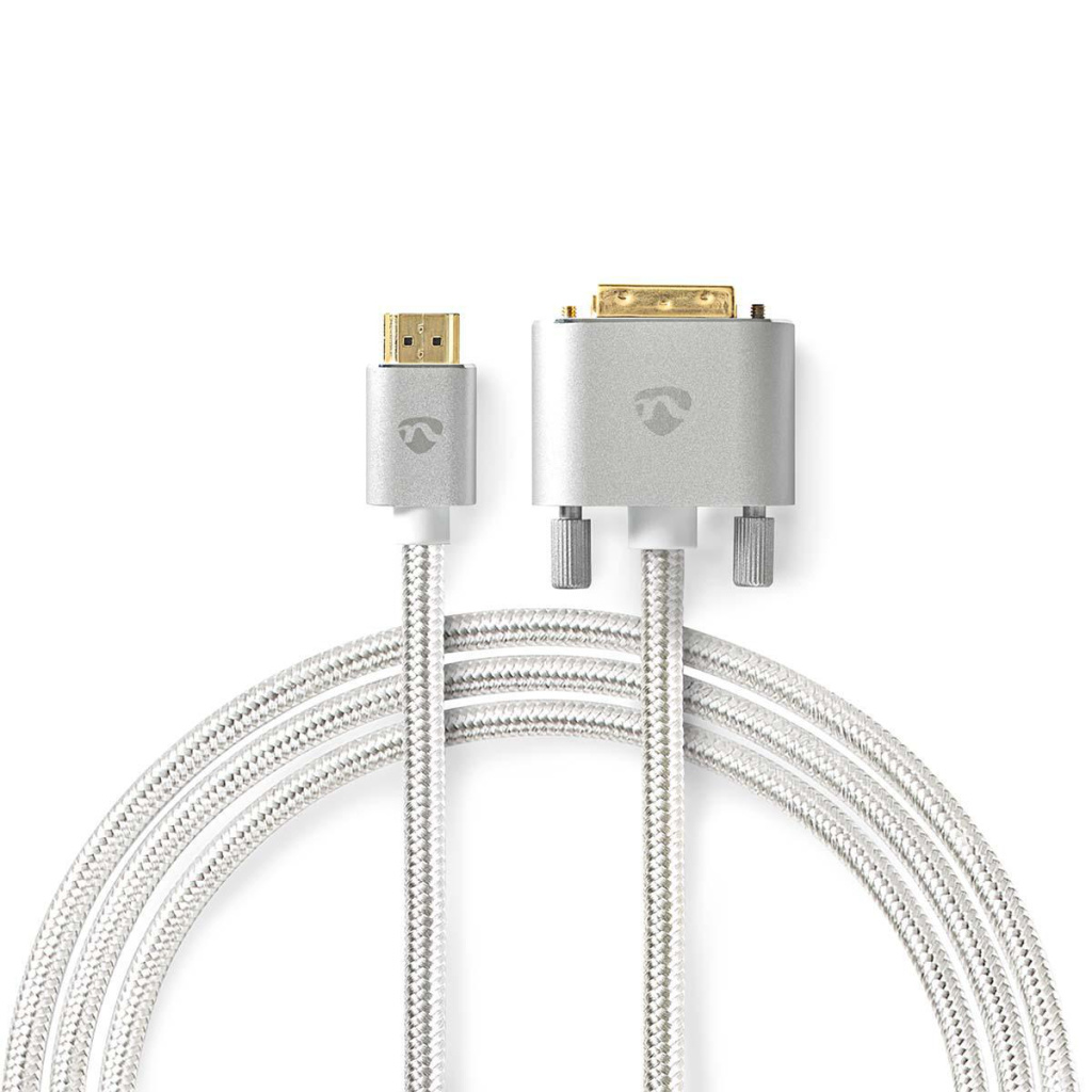 Nedis CCTB34800AL20 Hdmi™ Kabel Hdmi™ Connector Dvi-d 24+1-pins Male 2560x1600 Verguld 2.00 M Recht Gevlochten Zilver Cover Window Box