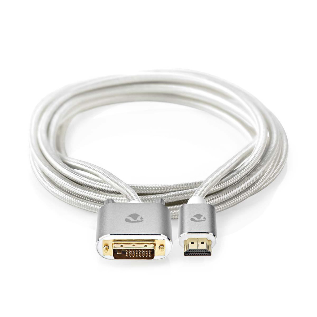 Nedis CCTB34800AL20 Hdmi™ Kabel Hdmi™ Connector Dvi-d 24+1-pins Male 2560x1600 Verguld 2.00 M Recht Gevlochten Zilver Cover Window Box