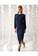K-design 20 maxi jurk K-design met split B634 navy blazer