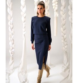 K-design 20 maxi jurk K-design met split B634 navy blazer
