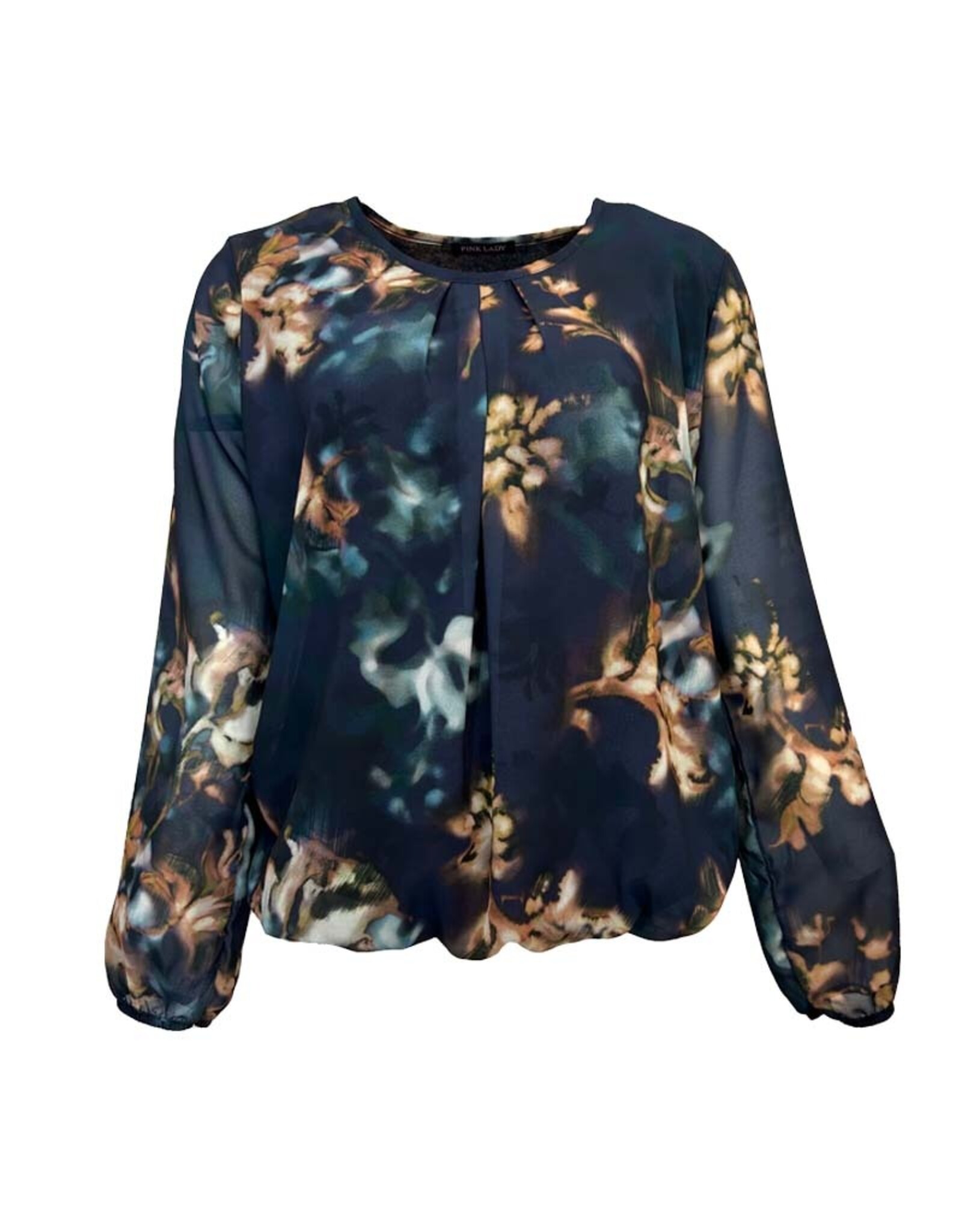 58 blouse Pink Lady E201 print marine/camel