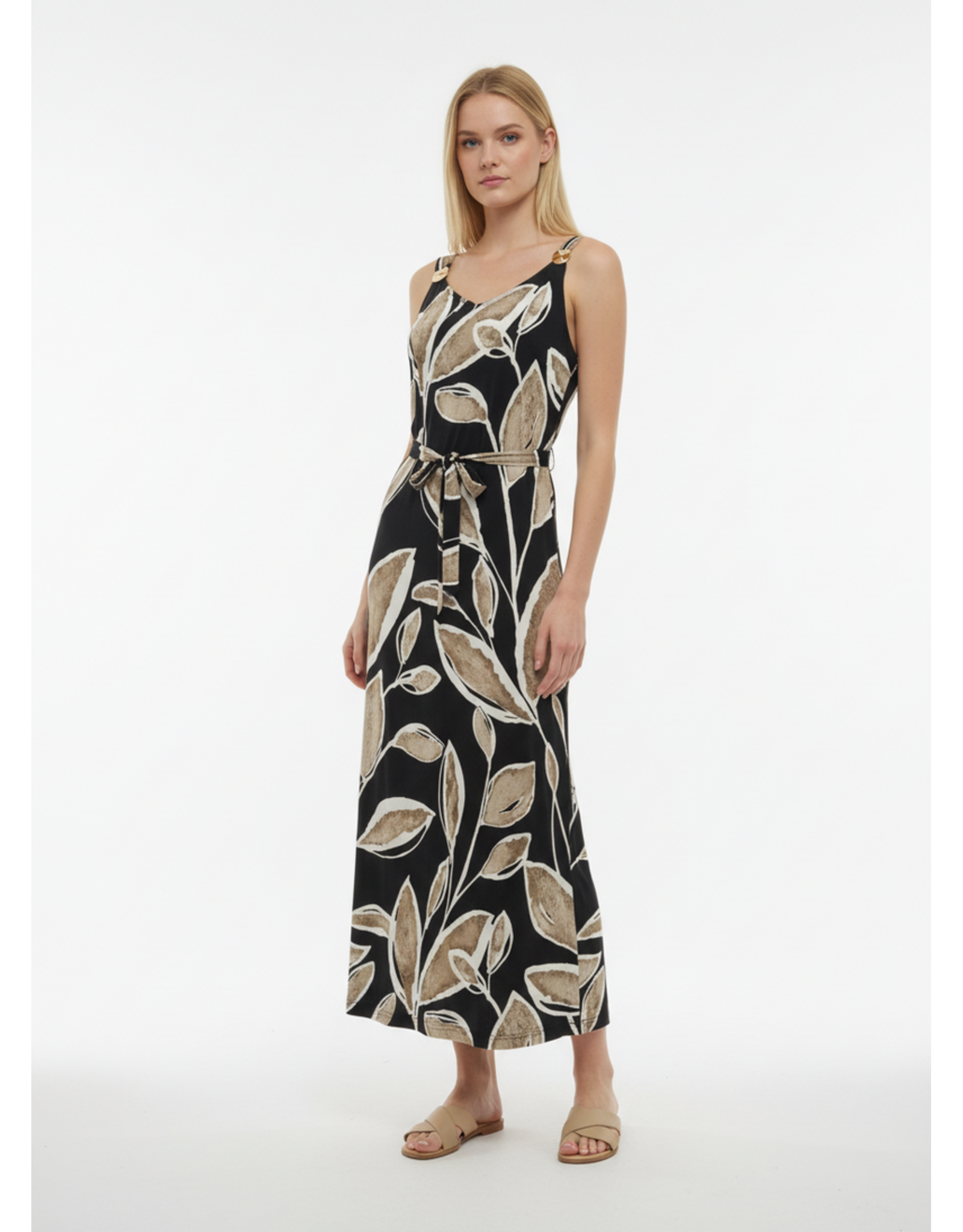 Batida 45 midi jurk Batida 2402 sand leaves print