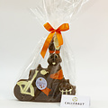 Paashaas op bromfiets ingekleurde Melk chocolade  350 gr