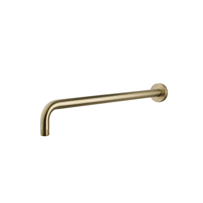 Wiesbaden  gebogen douche-arm rond muur. 45cm geborsteld messing