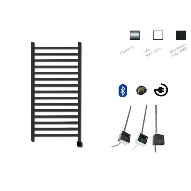 laat staan Fantastisch Preventie Sanicare electrische design radiator Qubic 126,4 x 60 cm. Mat zwart met  BLUETOOTH thermostaat zwart - Sanitairparadijs.nl