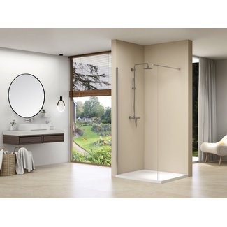 Van Rijn Products Vaste wand 87-89 cm breed 8mm helder glas incl. chroom muurprofiel 200cm hoog en stabilisatiestang