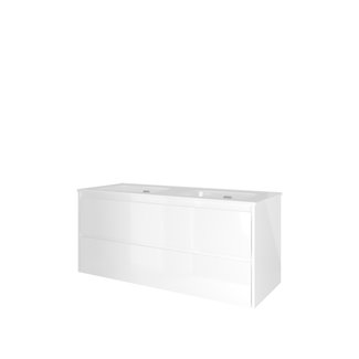 Proline badkamermeubelen Proline Elegant badmeubel met keramische wastafel dubbel met en zonder kraangaten en onderkast symmetrisch - Glans wit - 120x46cm