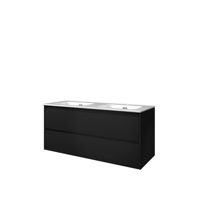 Proline badkamermeubelen Proline Elegant badmeubel met keramische wastafel dubbel met en zonder kraangaten en onderkast symmetrisch - Mat zwart - 120x46cm