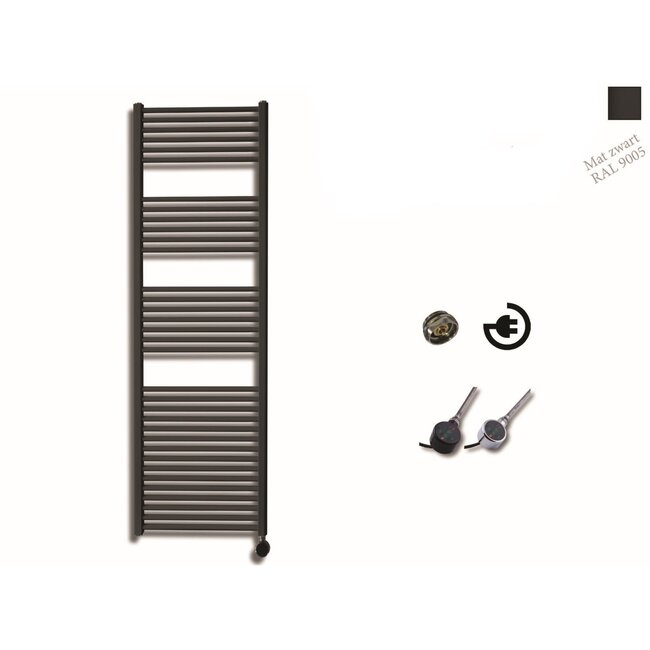 Sanicare Sanicare electrische design radiator 172 x 45 cm. Mat zwart met thermostaat zwart