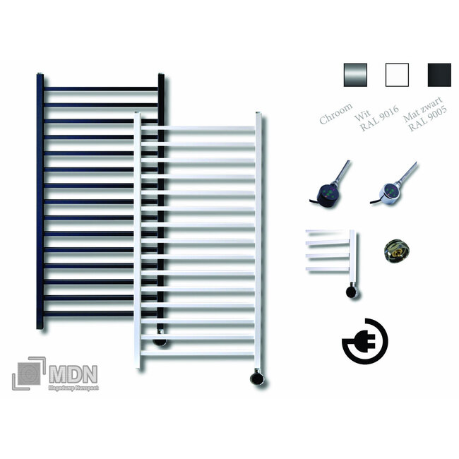 Sanicare Sanicare electrische design radiator Qubic  126,4 x 60 cm. chroom met thermostaat chroom