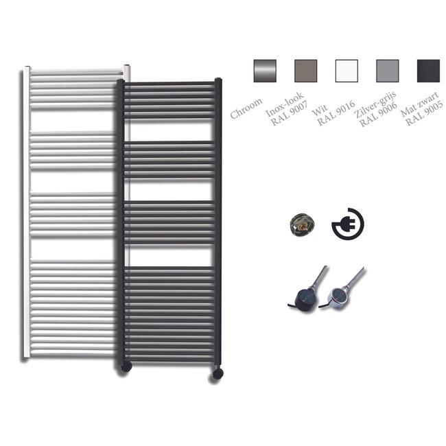 Sanicare Sanicare electrische design radiator 172 x 60 cm. Chroom met thermostaat chroom