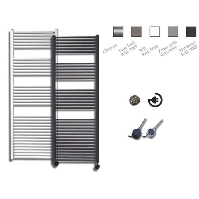 Sanicare Sanicare electrische design radiator 172 x 60 cm. Inox-look met thermostaat zwart