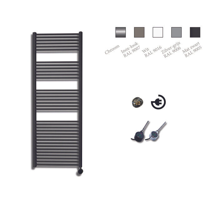 Sanicare Sanicare electrische design radiator 172 x 60 cm. Mat zwart met thermostaat chroom