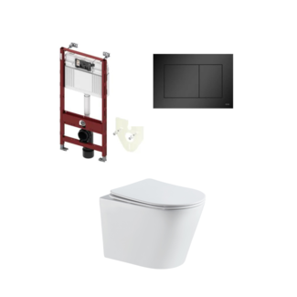 PureQ Actie set Turbo flush wc glans wit-Tece inbouwreservoir met Mat zwarte drukplaat