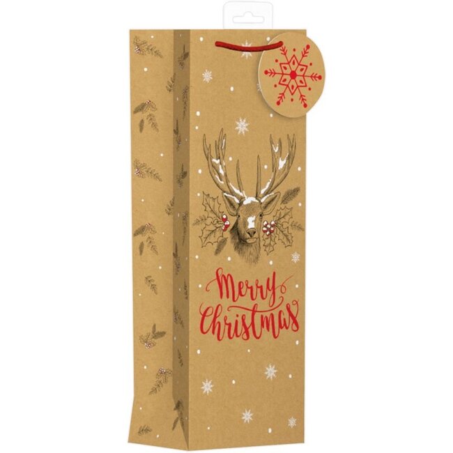 Kraft Stag Christmas Bottle Bag