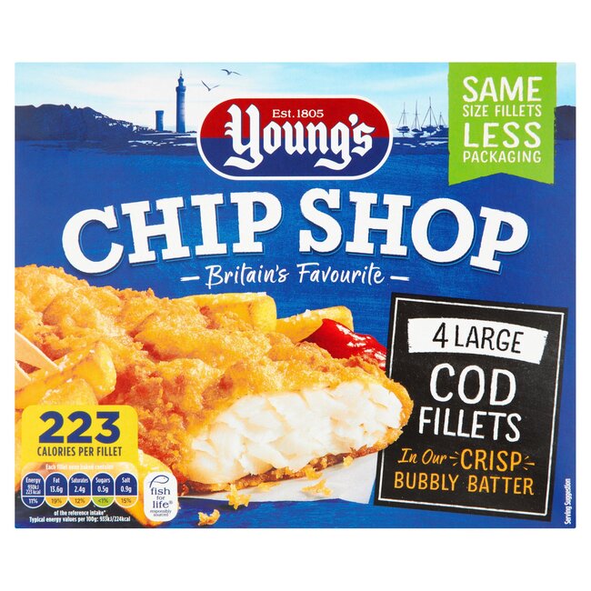 Youngs Chip Shop 4 Cod Fillets in Batter 400g