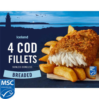 Iceland Breaded 4 Cod Skinless Boneless Fillets 440g