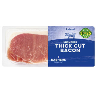 Iceland 7 Rashers  Unsmoked Thick Cut Back Bacon 300g