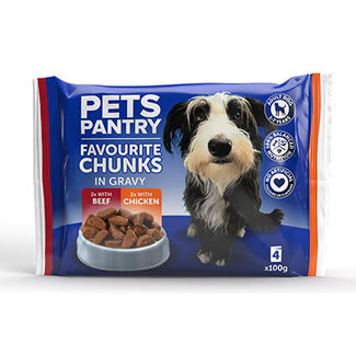 Pets Pantry Meaty Chunks In Gravy Beef & Chicken 4x100g