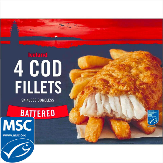 Battered 4 Cod Skinless Boneless Fillets 440g