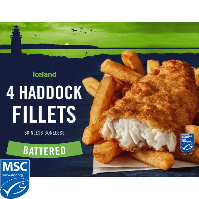 Battered 4 Haddock Skinless Boneless Fillets 440g