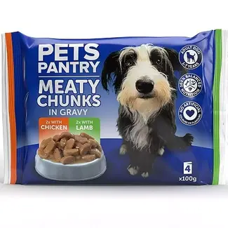 Pets Pantry Meaty Chunks In Gravy Chicken & Lamb (Dog) 4x100g