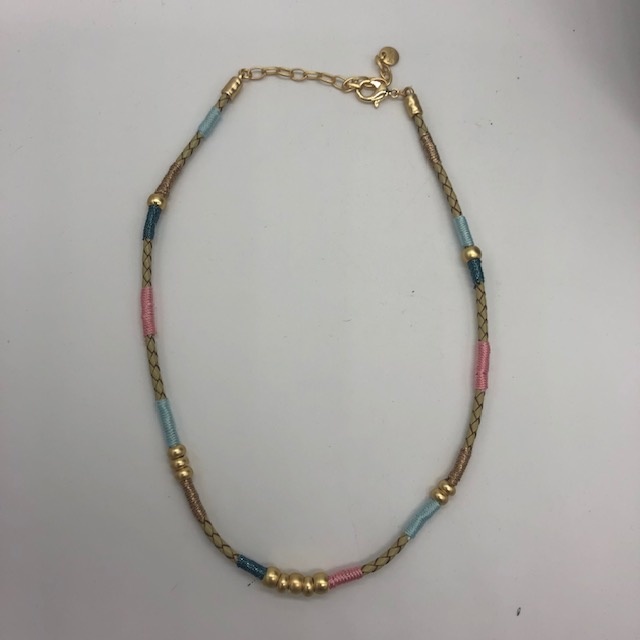 Biba  Ketting Biba goud mat/roze /blauw