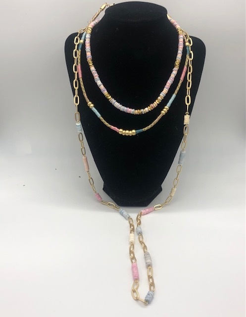 Biba  Ketting Biba goud mat/roze /blauw