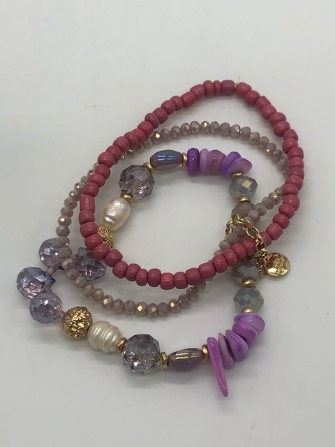 Biba  Armbandjes Biba goud/paars/roze /parels