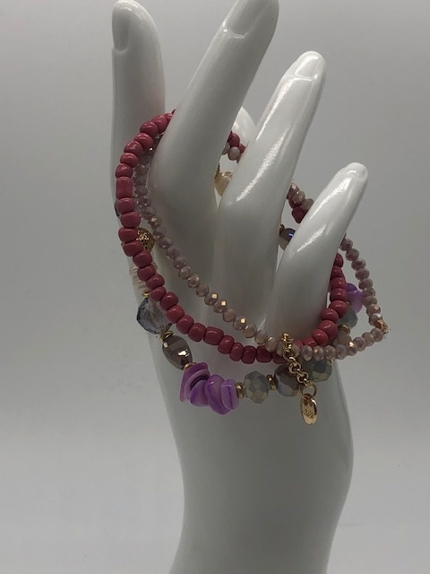 Biba  Armbandjes Biba goud/paars/roze /parels