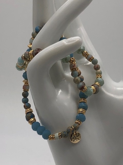 Biba  Armbandjes Biba in goud/blauw/zacht blauw groen