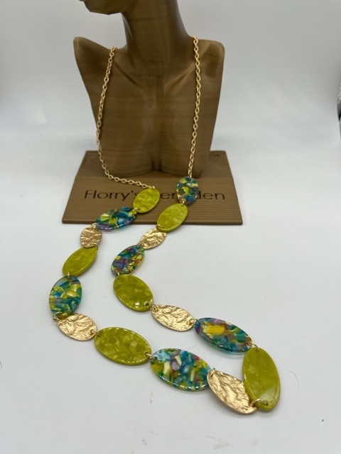 Biba  Ketting Biba goud mat groen/blauw