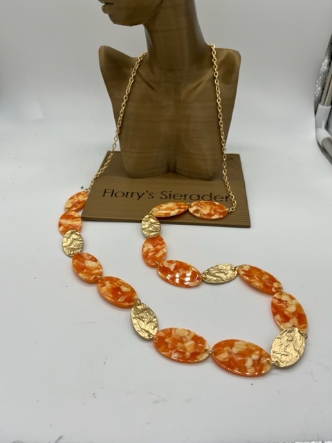 Biba  Ketting Biba goud/oranje /gebr wit