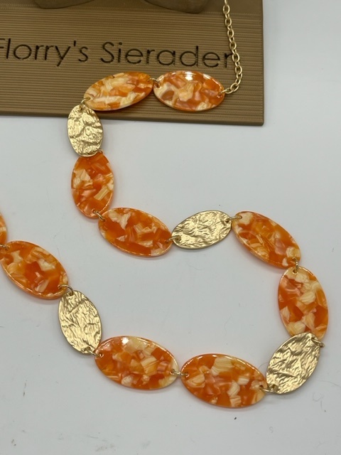 Biba  Ketting Biba goud/oranje /gebr wit