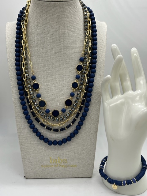 Biba  Ketting Biba goud /blauw 5 lagen