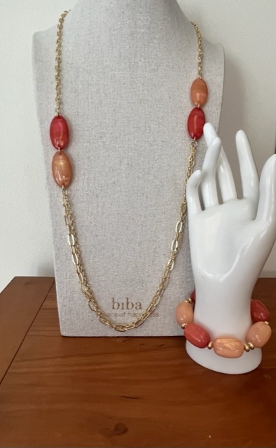 Biba  Ketting Biba lang/goud/oranje/zalm