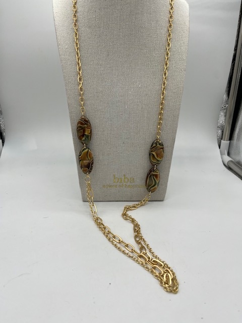 Biba  Ketting Biba lang goud/mat /groen/bruin mix