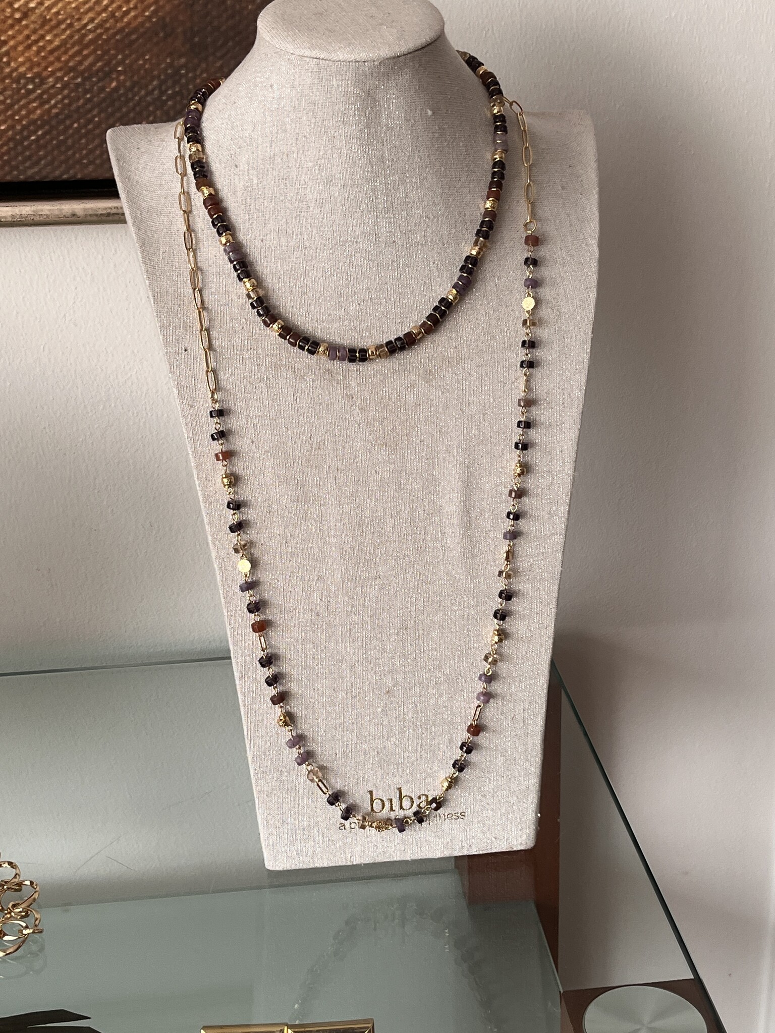 Biba Ketting Biba lang goud/roze /paars