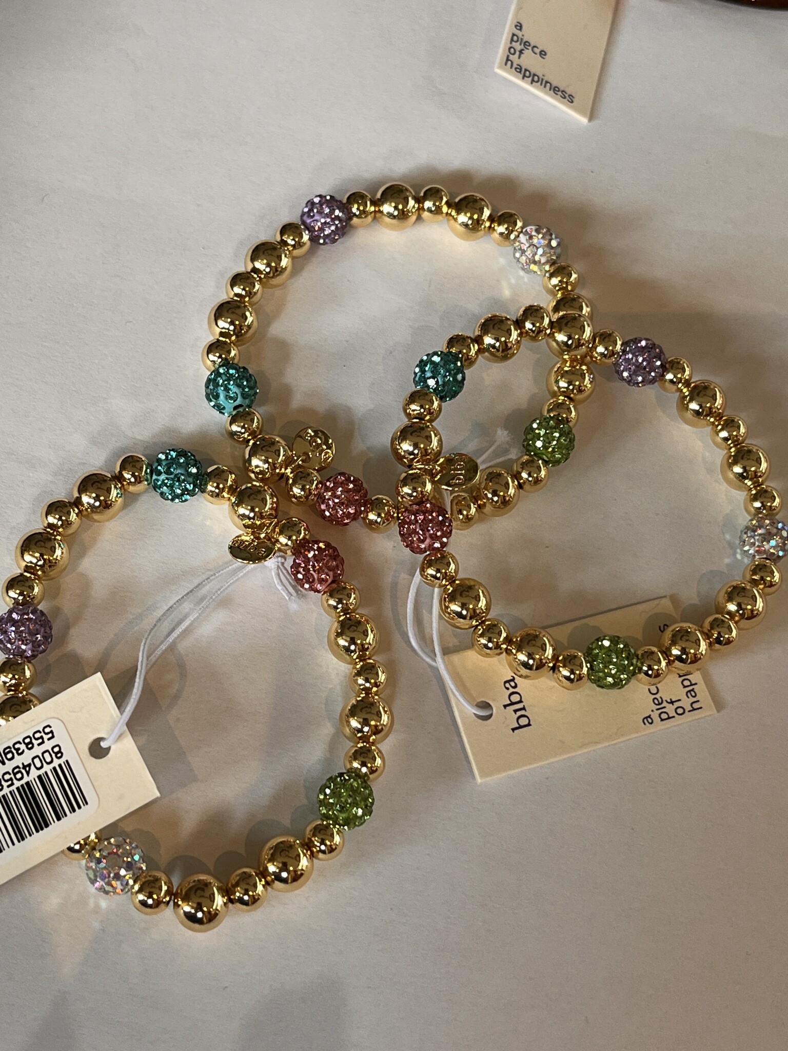 Biba Oorbellen Biba goud/groen/roze blauw wit paars