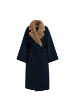 Essentiel Antwerp Coat Irno faux fur collar Navy