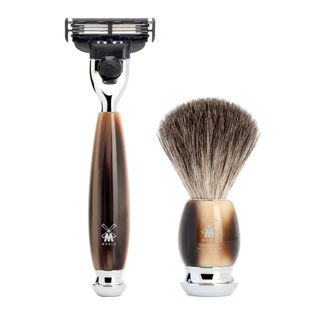Shaving Set Vivo 4-part - High-grade resin Horn brown - Mach3®