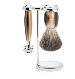 S81M332SR - Shaving Set Vivo - High-grade resin Horn brown - Saf.Razor - Badger