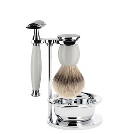 S93P84SSR - Shaving Set Sophist - Porcelain - Saf.Razor - Badger
