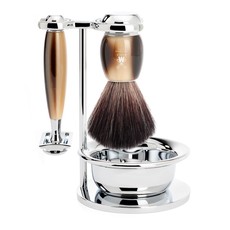 Shaving Set Vivo 4-part - High-grade resin Horn brown - Saf.Razor