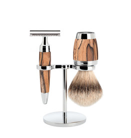 S091H72SR - Scheerset  Stylo - Spalted beech - Silvertip - Saf.Razor